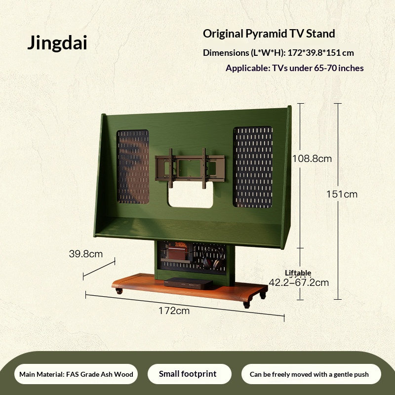 Solid Wood Mobile TV Stand Cart, Mid-Century Style — detail view 04