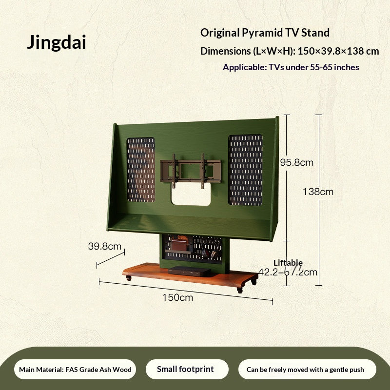 Solid Wood Mobile TV Stand Cart, Mid-Century Style — detail view 05