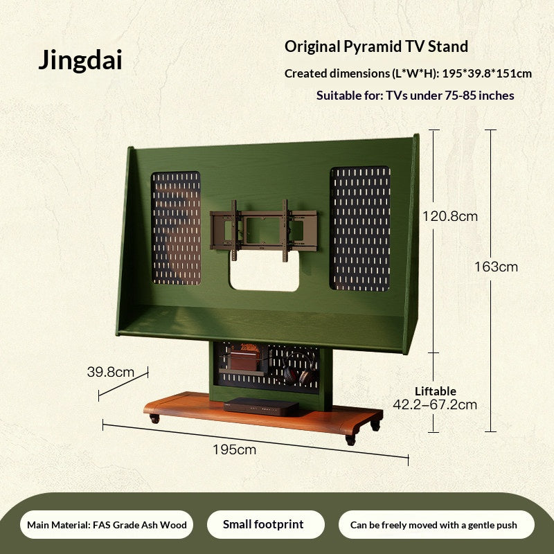 Solid Wood Mobile TV Stand Cart, Mid-Century Style — detail view 06