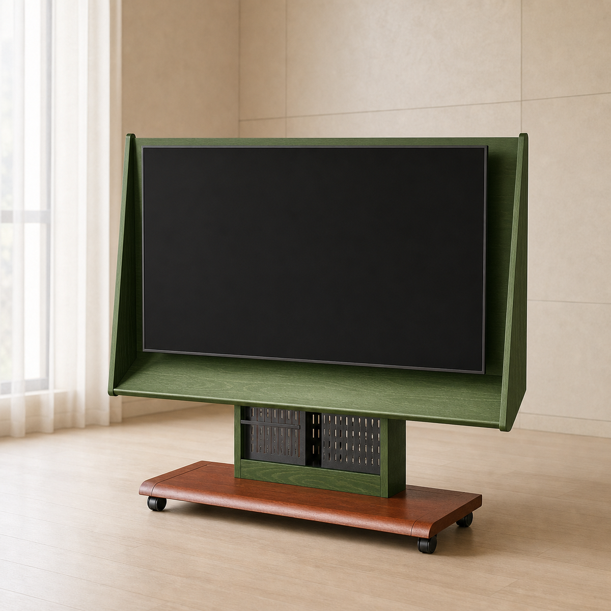 Solid Wood Mobile TV Stand Cart, Mid-Century Style
