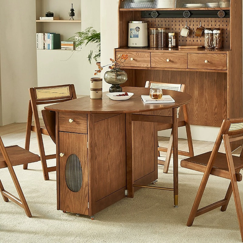 Solid Wood Round Folding Dining Table With Storage — detail view 01