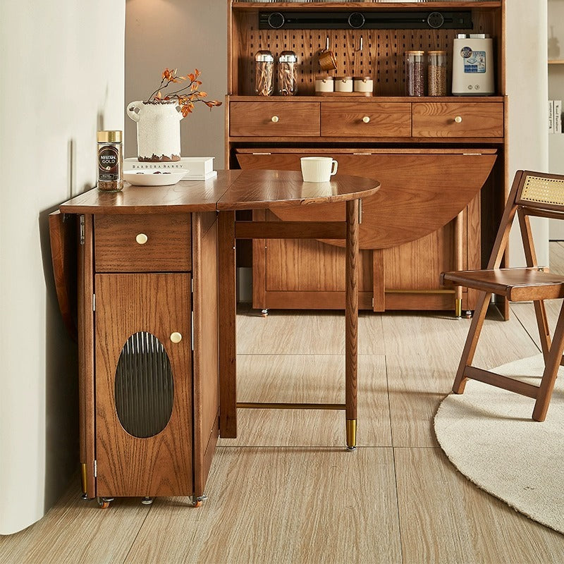 Solid Wood Round Folding Dining Table With Storage — detail view 02