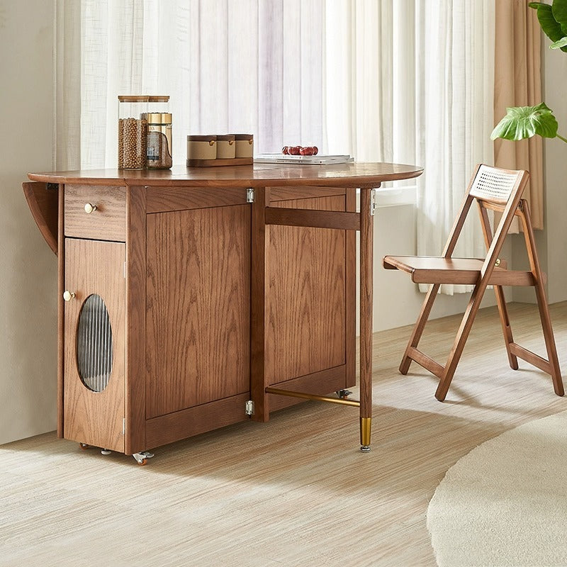 Solid Wood Round Folding Dining Table With Storage — detail view 04