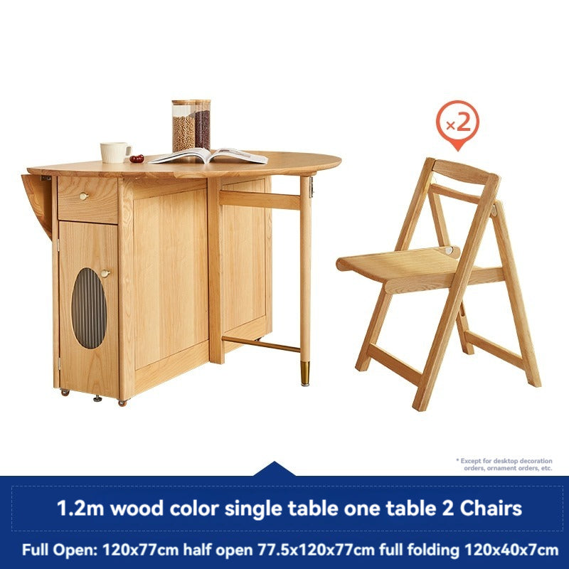Solid Wood Round Folding Dining Table With Storage — detail view 05