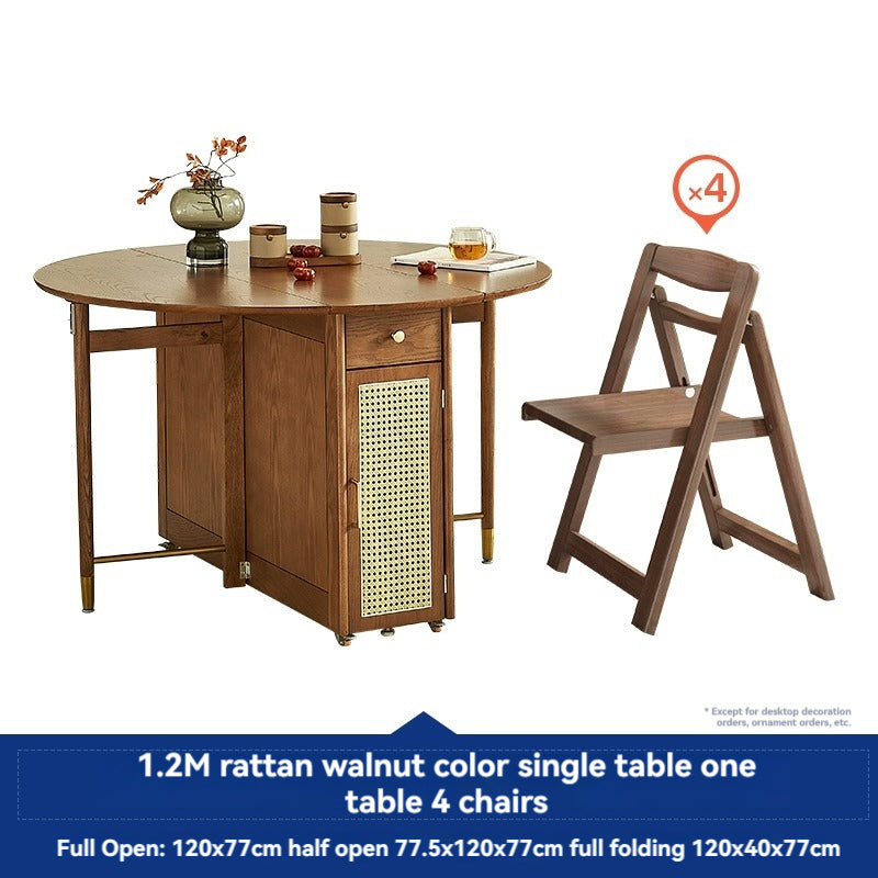 Solid Wood Round Folding Dining Table With Storage — detail view 06