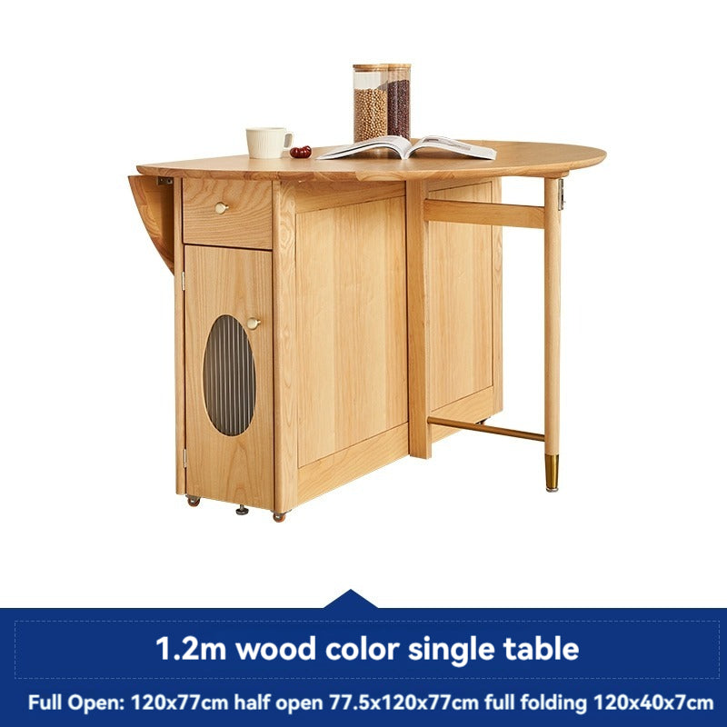 Solid Wood Round Folding Dining Table With Storage — detail view 07