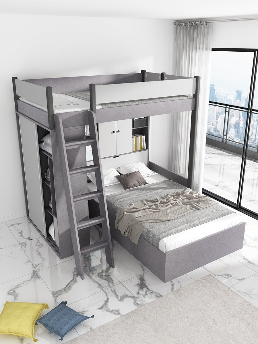 Space-Saving Staggered Bunk Bed With Desk & Storage — detail view 01
