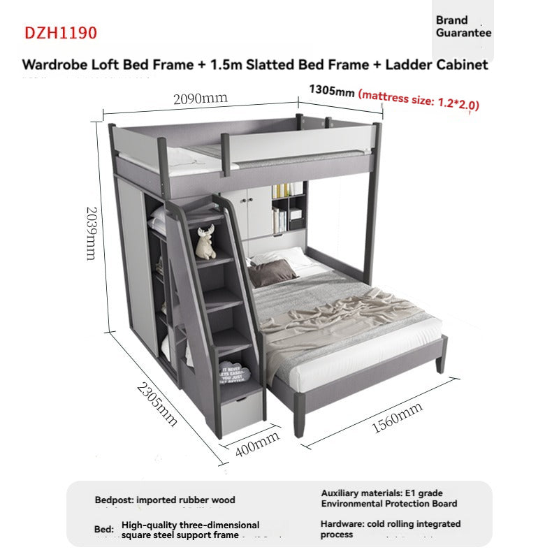 Space-Saving Staggered Bunk Bed With Desk & Storage — detail view 05