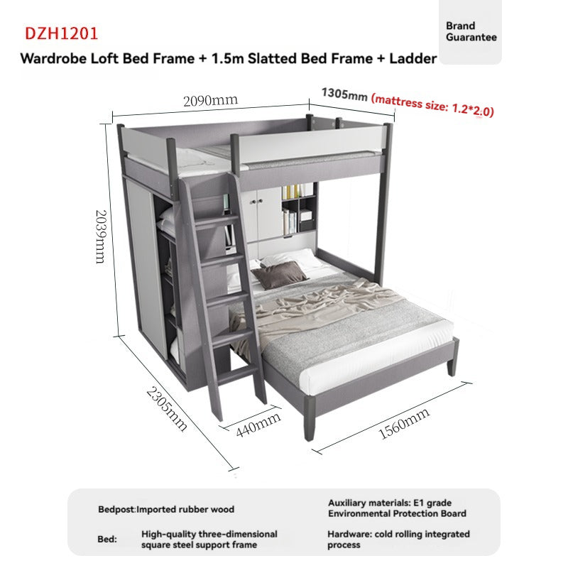 Space-Saving Staggered Bunk Bed With Desk & Storage — detail view 07