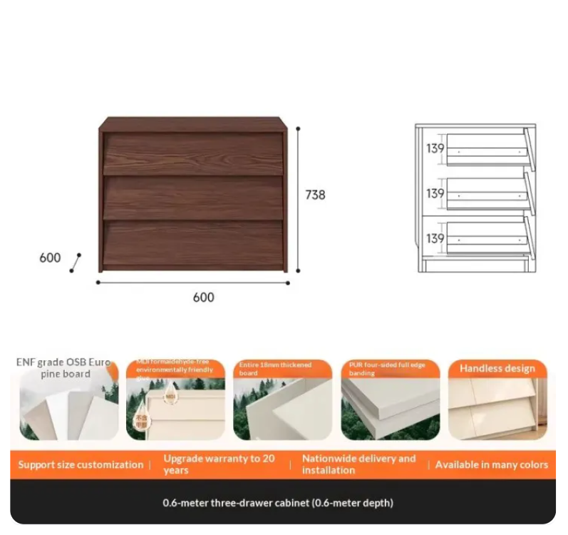 Vintage Solid Wood Six-Drawer Storage Chest — detail view 06