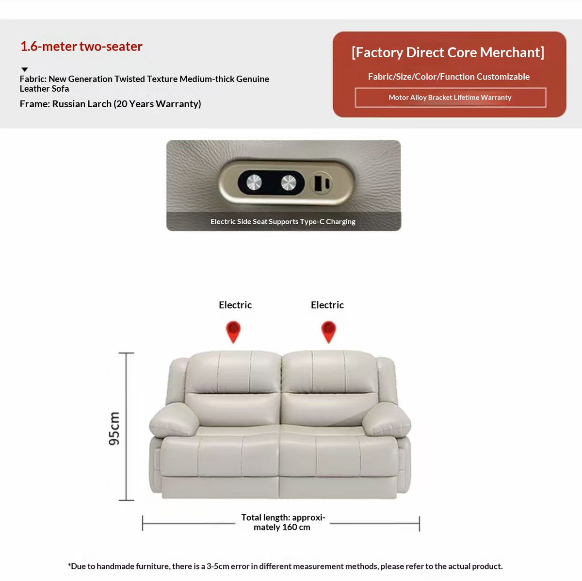 Wall-Hugger Power Recliner Sofa With USB, 1–4 Seater — detail view 03