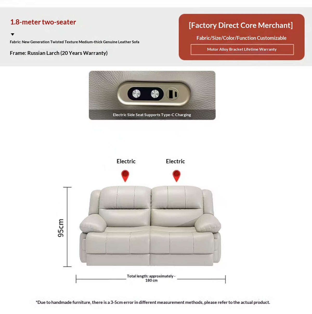 Wall-Hugger Power Recliner Sofa With USB, 1–4 Seater — detail view 04