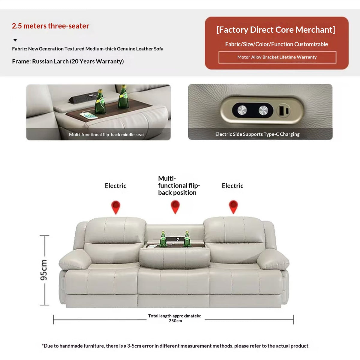 Wall-Hugger Power Recliner Sofa With USB, 1–4 Seater — detail view 06